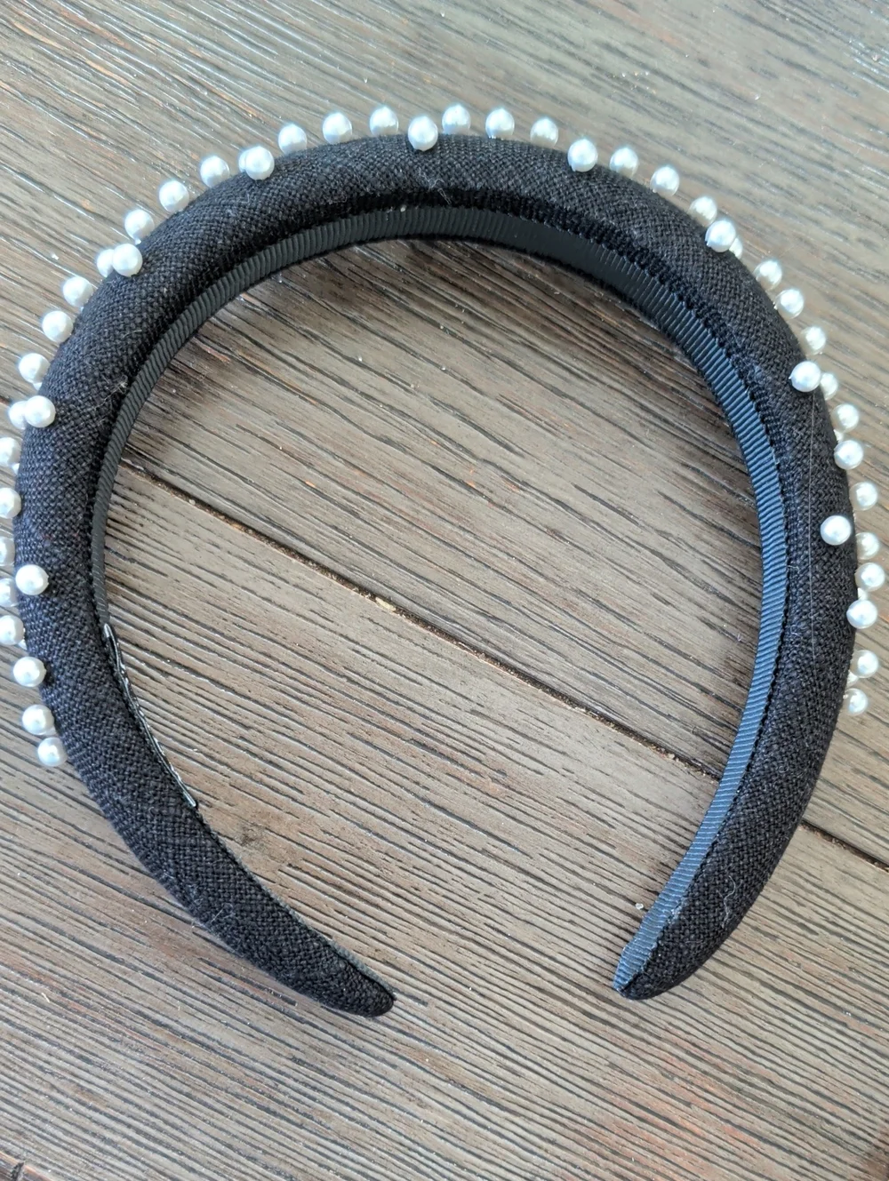 J Crew Black Pearl-Embellished Padded Headband